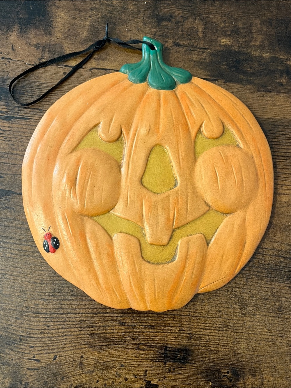 Vintages 70s Glenview Jack o Lantern Halloween Pumpkin Ceramic Wall Hanging